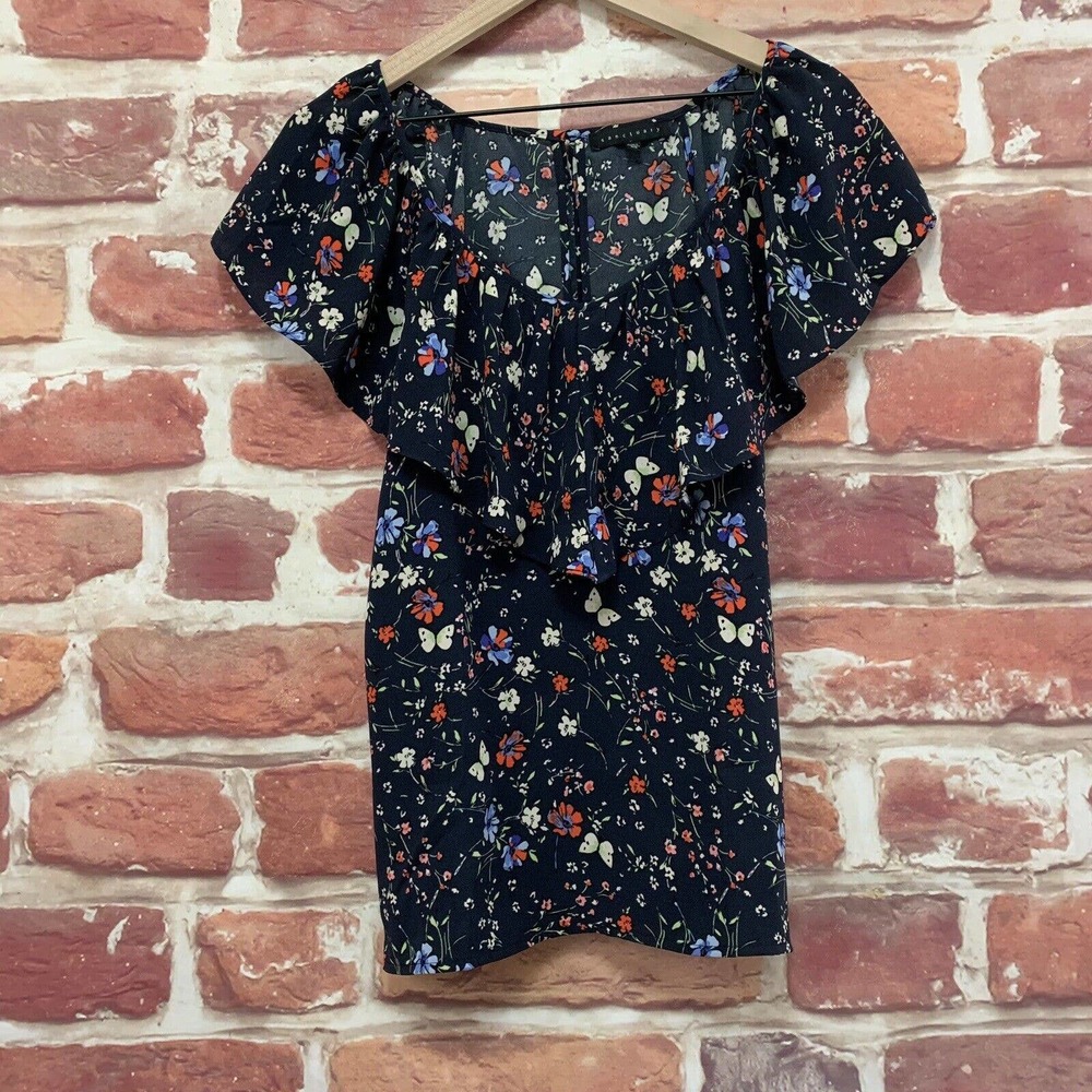 Anthropologie Sanctuary Top Women's XS Dark Blue Floral Butterfly Blouse